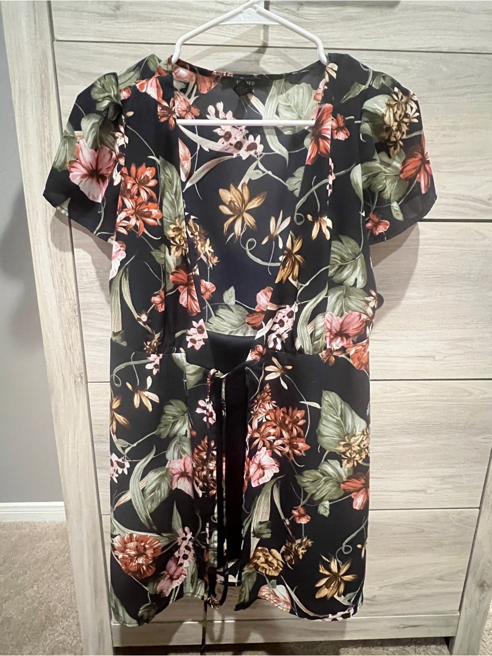 Forevere 21 Black Floral Blouse with Pink and Green Accents